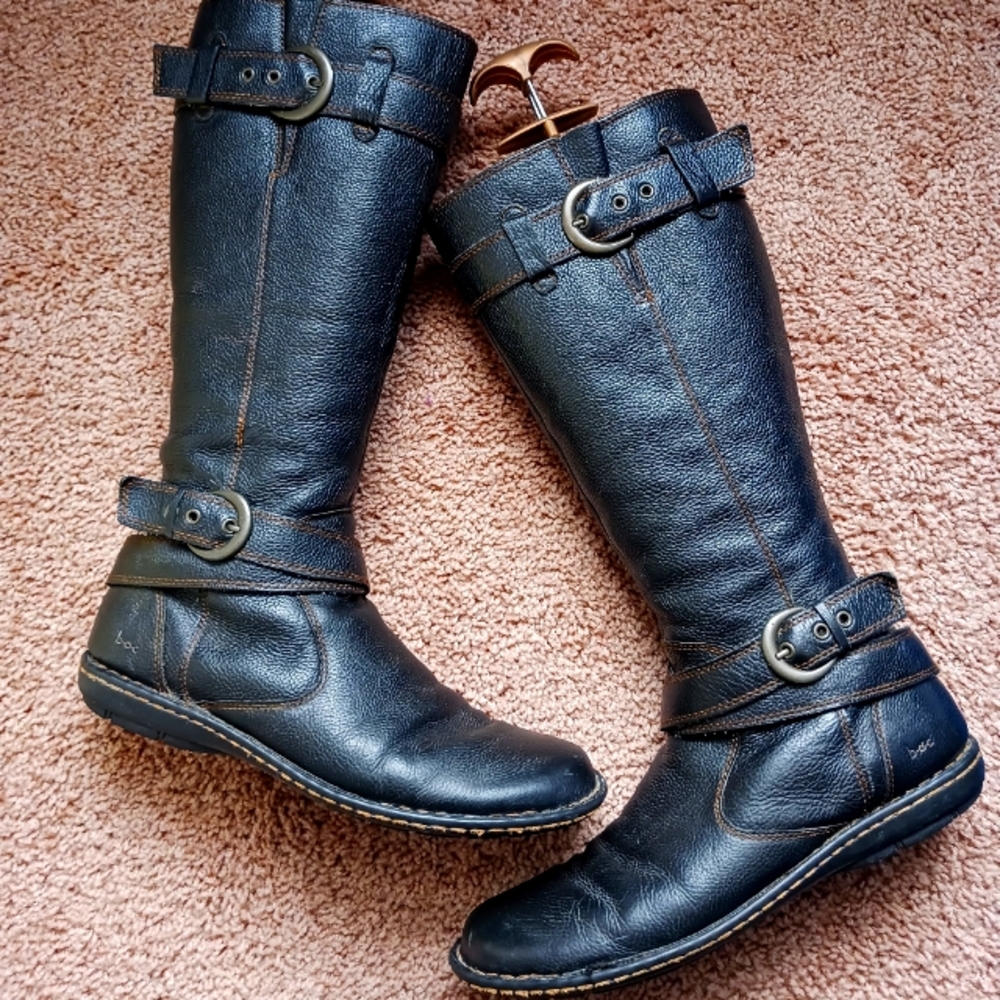 b.o.c. Tall Black Leather Mid Calf Boots Women's 10/42